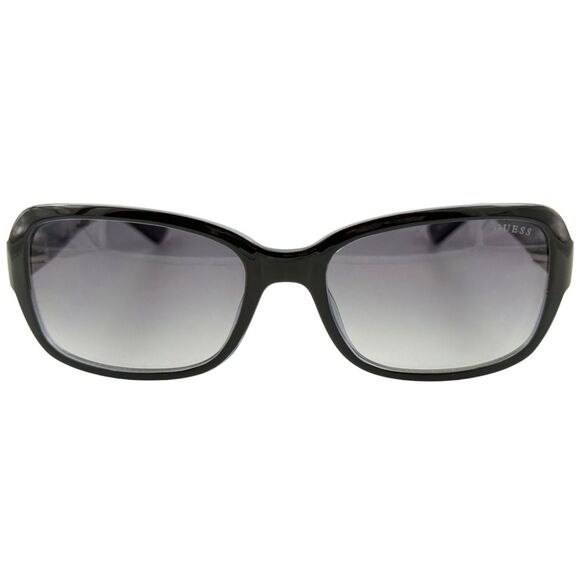 Guess GU7474 Womens Plastic Sunglass 01B Shiny Black 56-18 Gray Gradient w Case